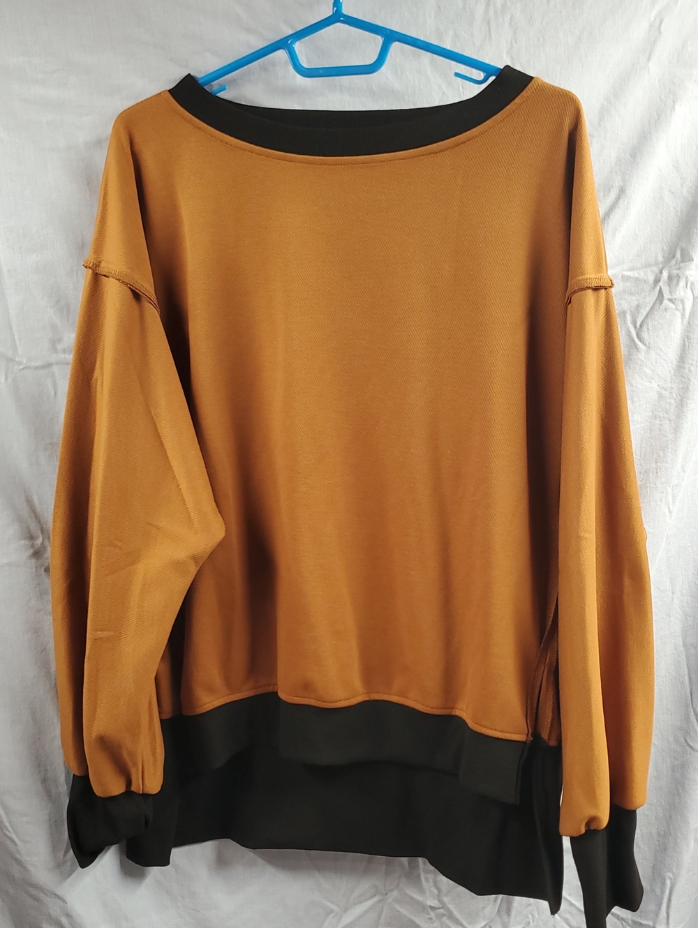 Mustard Brown Oversized Sweatshirt with Black Trim